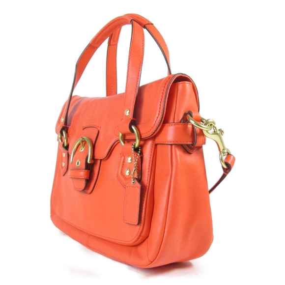 COACH Campbell Eva Orange Leather Large Flap Shoulder Bag Purse Dust Bag - Picture 12 of 15